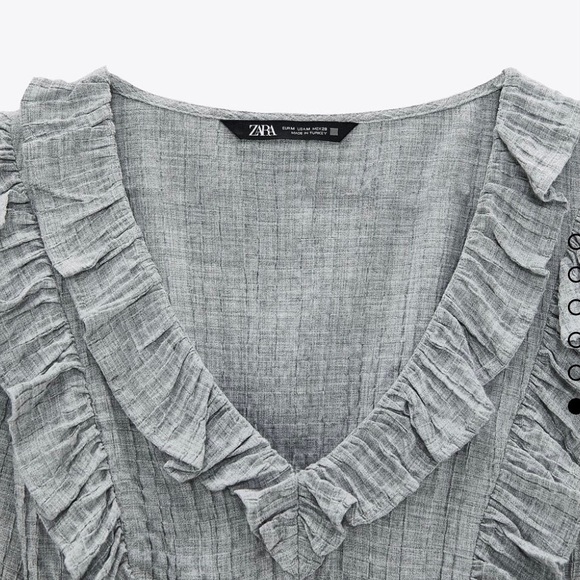 NWT Zara Cropped Ruffled Gray Top Size M - Picture 6 of 13